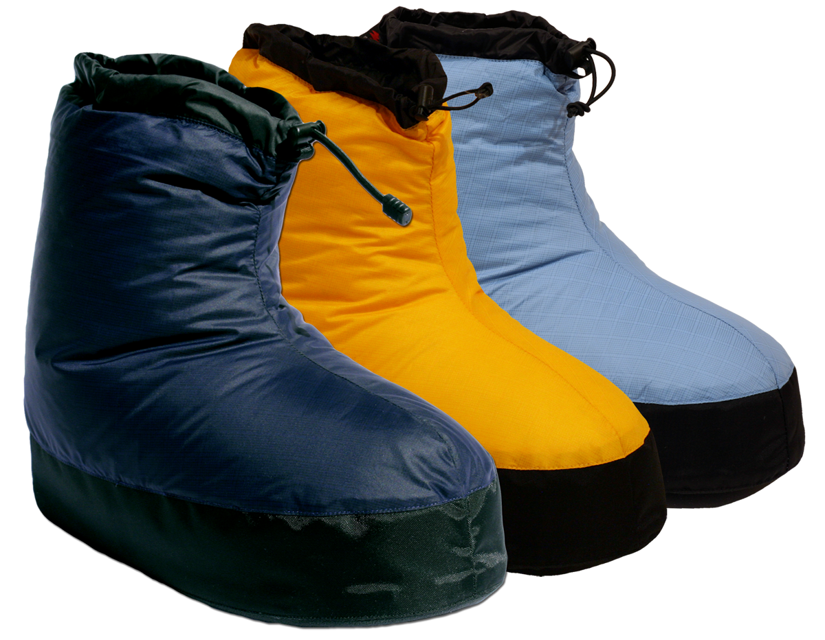 Ultralight down booties for cold weather camping