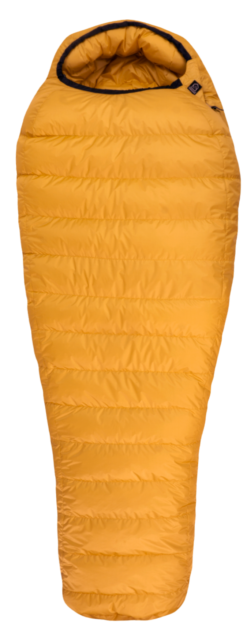 Apache StormShield 15°F sleeping bag in yellow, designed for alpine climbing and cold-weather backcountry camping with a water-resistant shell.